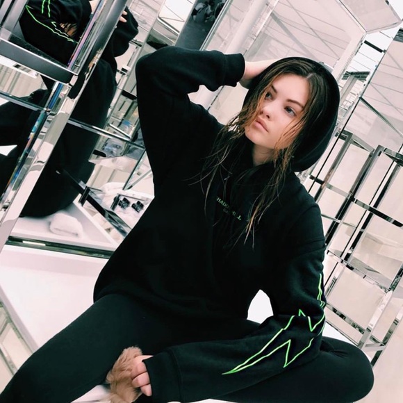 Shadow Hill Green Glow 2 Flash Black Green Glitter Lightning Drawstring Hoodie - Picture 2 of 7